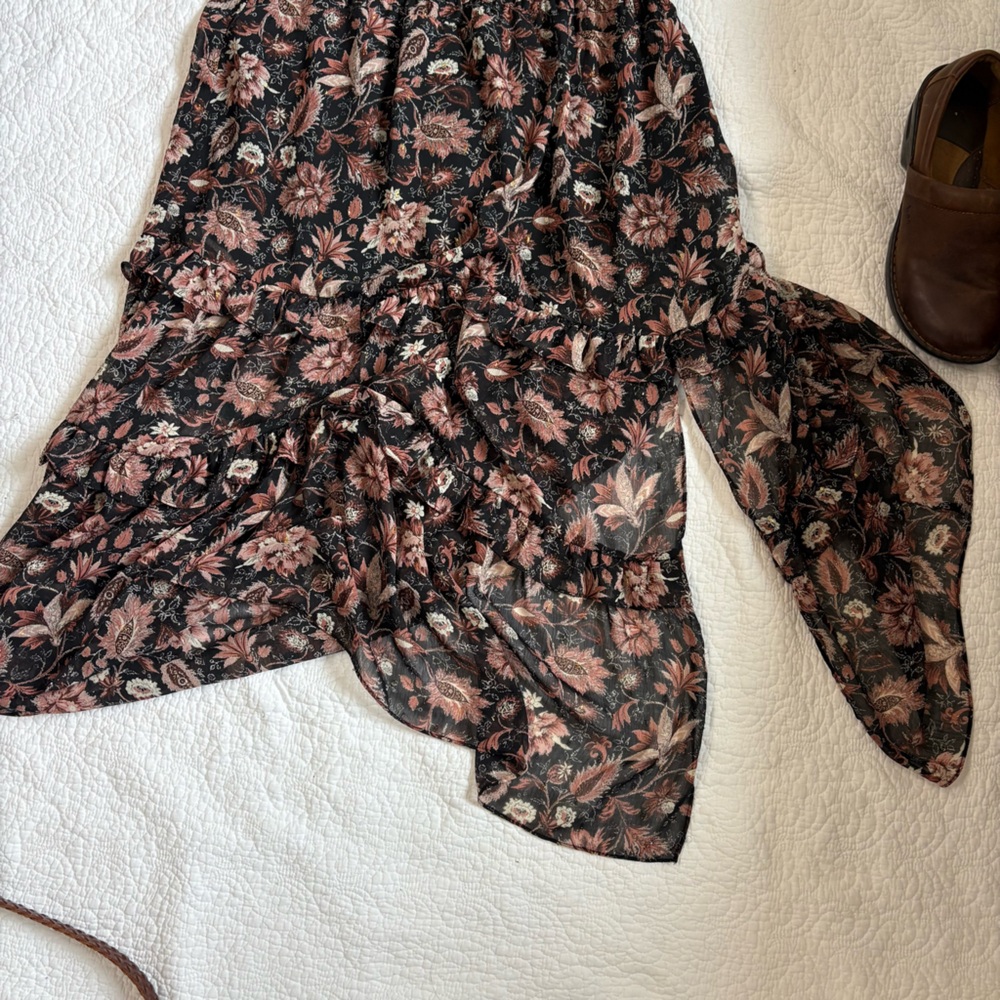 Madewell Tiered Floral Midi Skirt | Black & Burnt Auburn | Size M - Picture 10 of 10